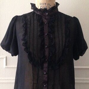 Vtg Gunne STYLE Sheer tuxedo blouse victorian coquette edwardian ballet top goth